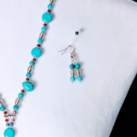 *TURQUOISE LARIAT/Y STYLE NECKLACE & EARRING SET*HAND CRAFTED* - Picture 4 of 7